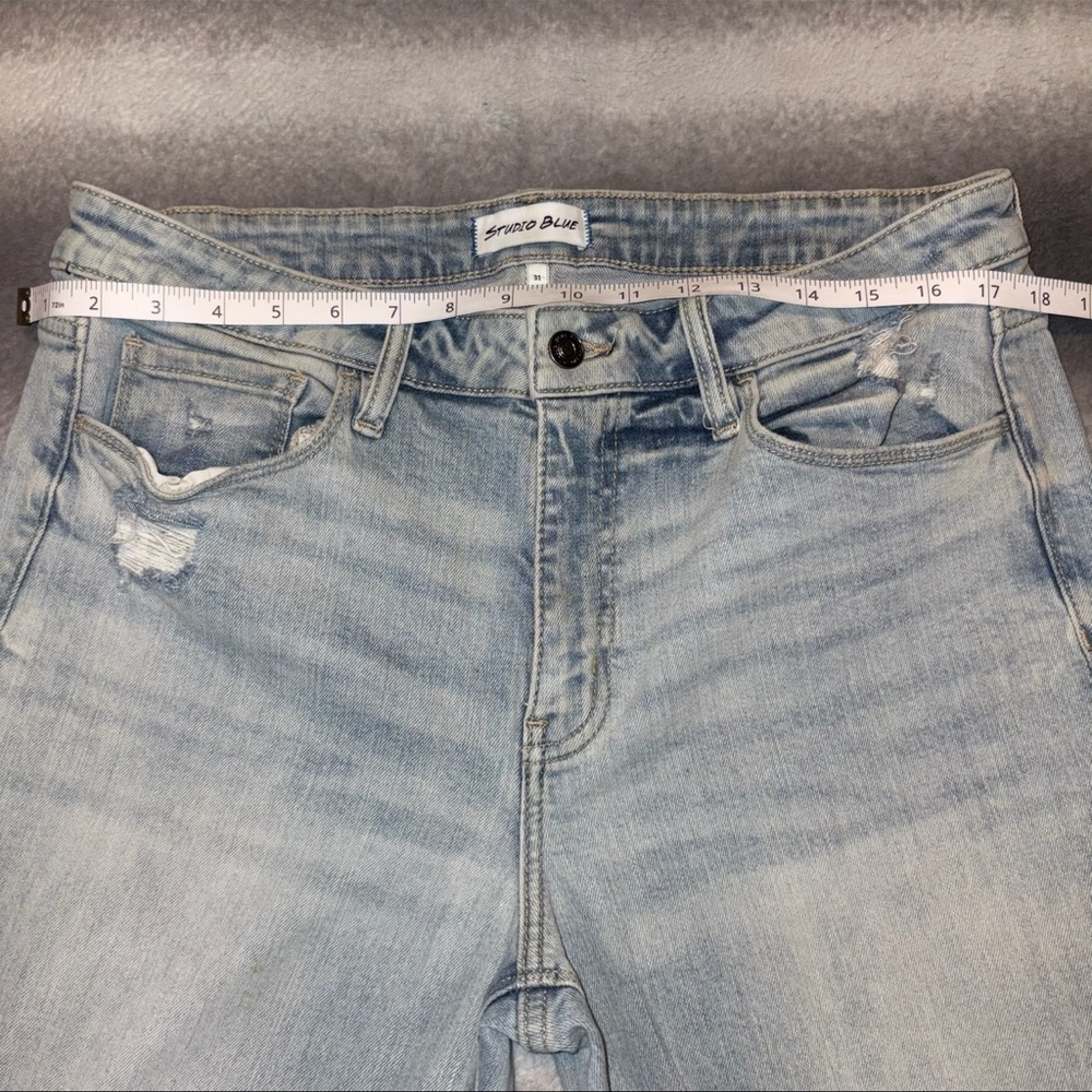 Studio Blue Light Wash Distressed Ripped Knee High Waist Boyfriend Jeans 31 - Picture 10 of 13